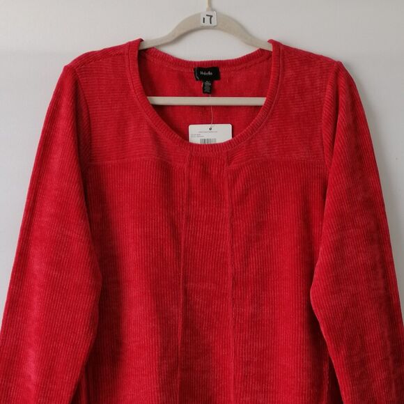 Rafaella Womens Ruby Red Long Sleeve Corduroy Asymmetric Hem Blouse Size XL - Picture 3 of 7